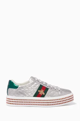 Buy Gucci Silver Silver Ace Crystal Sneakers For Women Online Ounass Saudi