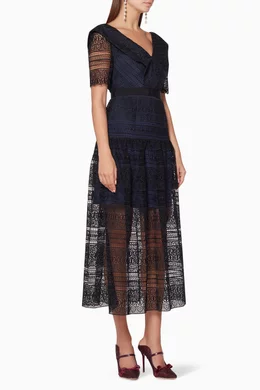 Buy Self-Portrait Black Black Spiral Panel Lace Midi Dress For Women Online  | Ounass Saudi