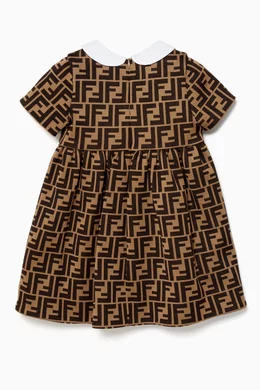 Buy Fendi Brown Brown Logo Peter Pan Collar Dress For Baby Girls