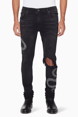 Buy Amiri Black Black Glitter-Snake Broken Jeans For Men Online