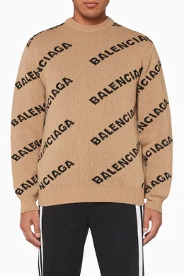 Buy Balenciaga Neutral Jacquard Logo Sweater For Men Online Ounass Saudi
