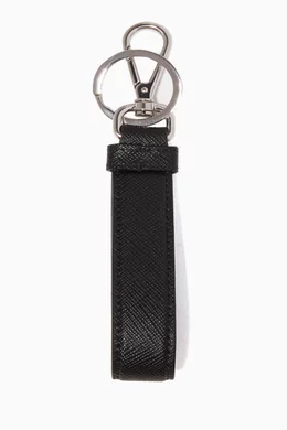 Buy Prada Black Black Saffiano Leather Key Ring For Men Online