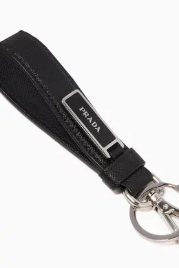 【関税&送料込】Prada Black Leather Key Ring Buy Prada Black Black Saffiano Leather Key Ring For Men