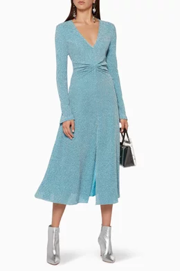 rotate birger christensen gathered metallic stretch knit midi dress Buy Blue Turquoise Stretch-Knit For Women Online Sleeve
