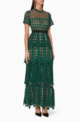 Buy Self-Portrait Green Dark-Green Teardrop-Lace Maxi Dress