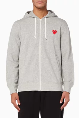 Buy Comme des Garcons PLAY Grey Logo Applique Cotton Hooded Sweatshirt For Men Online Ounass Saudi