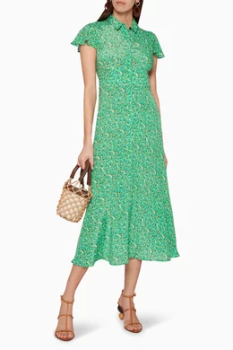 Buy WHISTLES Green Ditsy Blossom Midi Shirt Dress For Women Online Ounass Saudi