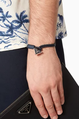 Buy Prada Blue Braided Leather Logo Bracelet For Men Online Ounass Saudi