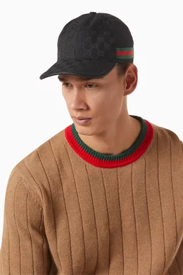 Buy Gucci Black Web Baseball Hat in GG Canvas For Men Online  display picture 3