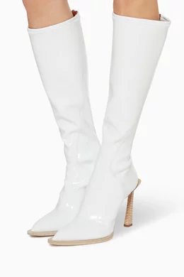 Buy Fendi White FFrame Glossy Neoprene Knee Boots For Women Online Ounass Saudi