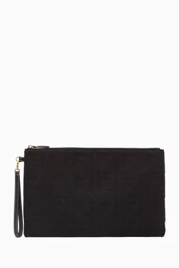 Buy Fendi Black Large FF Canvas Flat Pouch For Women Online Ounass Saudi