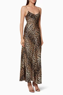 ganni leopard dress silk GANNI Leopard Print Midi Dress Silk NWT Size 32