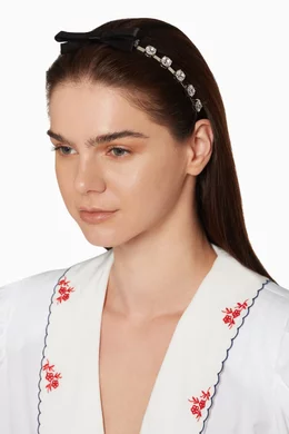 Buy Miu Miu Black Crystal & Bow Embellished Headband For 