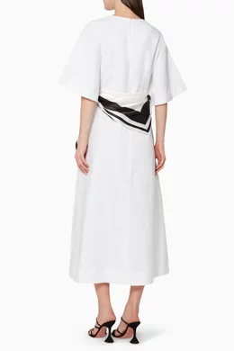 chinese dress ladies Ivory Linen Maxi Dress with Scarf Xs / Ivory main image 1