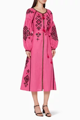 Buy My Sleeping Gypsy Pink Preciosa Embroidered Midi Dress For Women Online Ounass Saudi