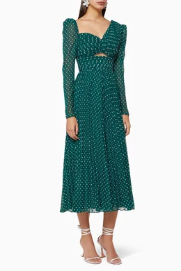 Buy Self-Portrait Green Plumetis Midi Dress For Women Online | Ounass Saudi