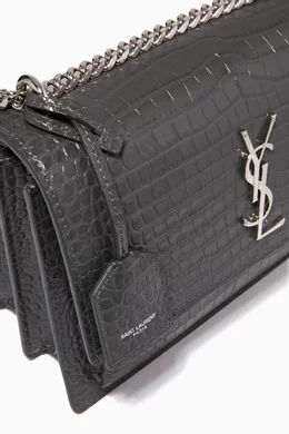 Buy SAINT LAURENT Grey Medium Sunset Bag in Crocodile Embossed Shiny Leather For Women Online Ounass Saudi