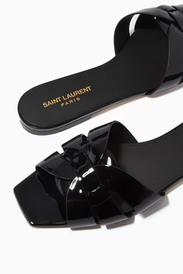 サンダル・ミュール SAINT LAURENT Slippers and Clogs Women Patent Leather Black Saint Laurent Tribute Patent Leather Flat Mules Black – voilà.id