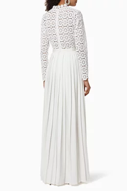 Buy Self Portrait Neutral Pleated Crochet Floral Maxi Dress For Women Online Ounass Saudi