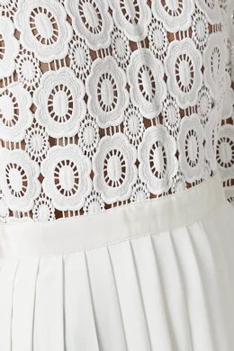 Buy Self Portrait Neutral Pleated Crochet Floral Maxi Dress For Women Online Ounass Saudi