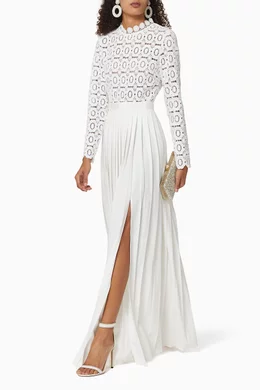 Self portrait pleated crochet maxi dress sale