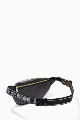 Buy Love Moschino Black Logo Quilted Belt Bag in PU Leather  display picture 1