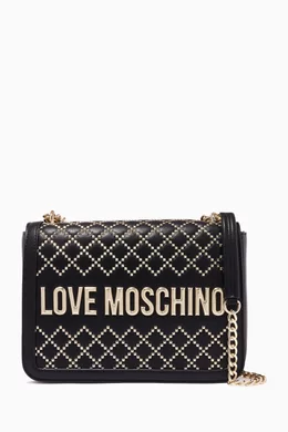 Buy Love Moschino Black Studded Shoulder Bag with Logo For Women Online Ounass Saudi