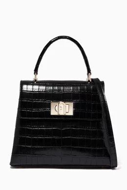 00's FURLA crocodile leather hand bag 黒 - メルカリ