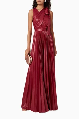 green emerald velvet dress Draped Faux Leather Midi Dress with Side Slit