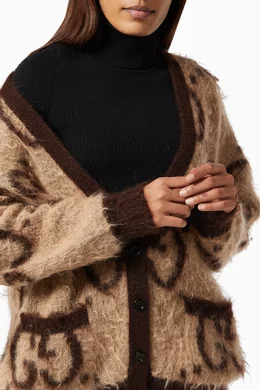 Buy Gucci Brown Reversible Cardigan in GG Mohair Wool For Women - Main Image
