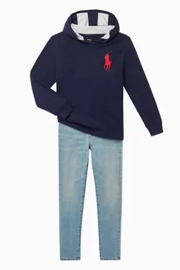 Buy Polo Ralph Lauren Blue Big Pony Cotton Hooded T Shirt For Boys Online Ounass Saudi