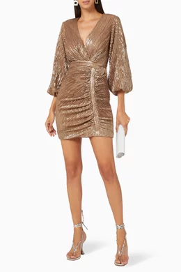 lavish alice gold dress Lavish Alice Gold One Sleeve Bow Shoulder Sequin Midi Dress