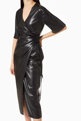 Buy NANUSHKA Black Helisa Vegan Leather Wrap Dress For Women Online Ounass Saudi