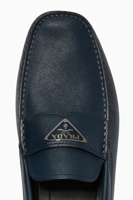 Buy Prada Blue Triangle Logo Loafers in Saffiano Leather For  display picture 3
