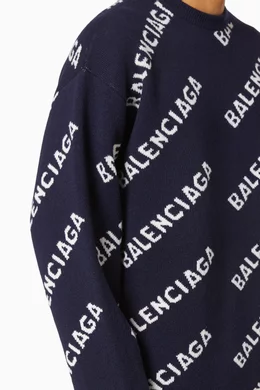 Buy Balenciaga Blue All over Logo Crewneck in Wool Jacquard Knit For Men Online Ounass Saudi