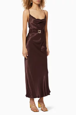 Buy Shona Joy Brown Giselle Satin Viscose Dress with Belt For Women Online  | Ounass Saudi