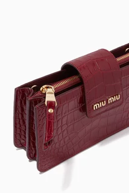 Buy Miu Miu Burgundy Mini Shoulder Bag in Crocodile-Embossed