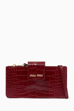 Buy Miu Miu Burgundy Mini Shoulder Bag in Crocodile-Embossed