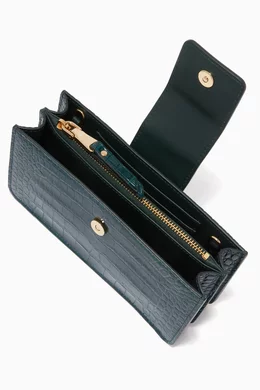 Buy Miu Miu Green Mini Shoulder Bag in Crocodile-Embossed Leather
