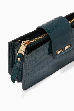 Buy Miu Miu Green Mini Shoulder Bag in Crocodile-Embossed Leather