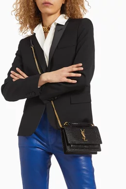 Buy SAINT LAURENT Black Sunset Chain Wallet in Crocodile Embossed Shiny Leather For Women Online Ounass Saudi
