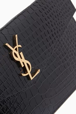 Buy SAINT LAURENT Black Uptown Pouch in Crocodile Embossed Shiny Leather For Women Online Ounass Saudi
