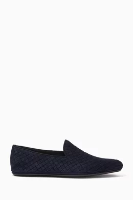 Buy Bottega Veneta Blue Fiandra Slippers in Intrecciato Calfskin For Men Online Ounass Saudi