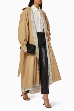 Buy ANOUKI Neutral Reversible Trench Coat With Sequin Lining For Women Online Ounass Saudi
