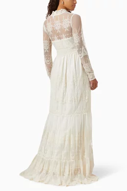 white lace tiered maxi dress White Tiered Lace Detail Skirt main image 1