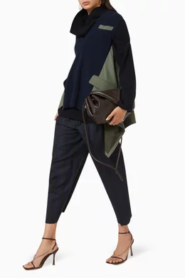 Buy Sacai Blue Knit x Suiting Pullover in Wool For Women Online