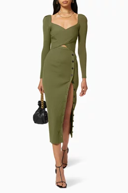 Buy Self-Portrait Green Cut-out Ribbed Knit Midi Dress For Women Online |  Ounass Saudi