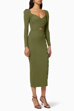 Buy Self-Portrait Green Cut-out Ribbed Knit Midi Dress For Women Online |  Ounass Saudi