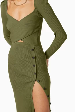 Buy Self-Portrait Green Cut-out Ribbed Knit Midi Dress For Women Online |  Ounass Saudi