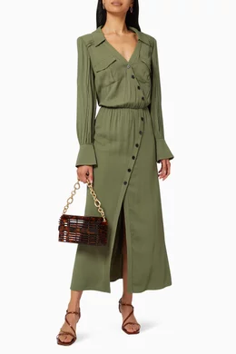 Buy Self-Portrait Green Stretch-Crepe Shirt Dress For Women Online | Ounass  Saudi